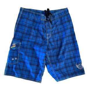 Billabong Mens Boardshorts Plaid Spellout Polyester Blue Black Size 34